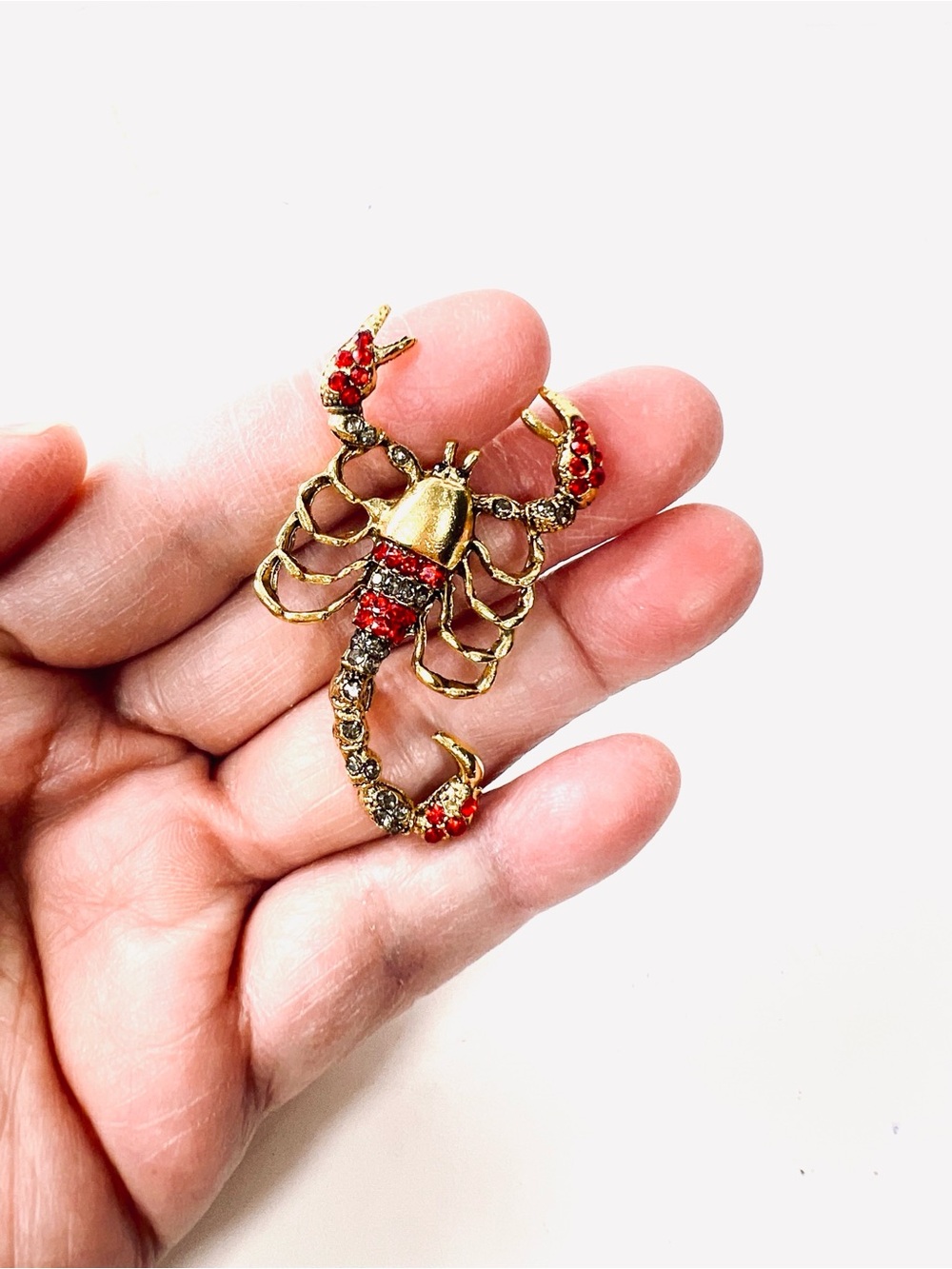 Gold Scorpion Brooch with Red and Black Rhinestones - Picture 8 of 8